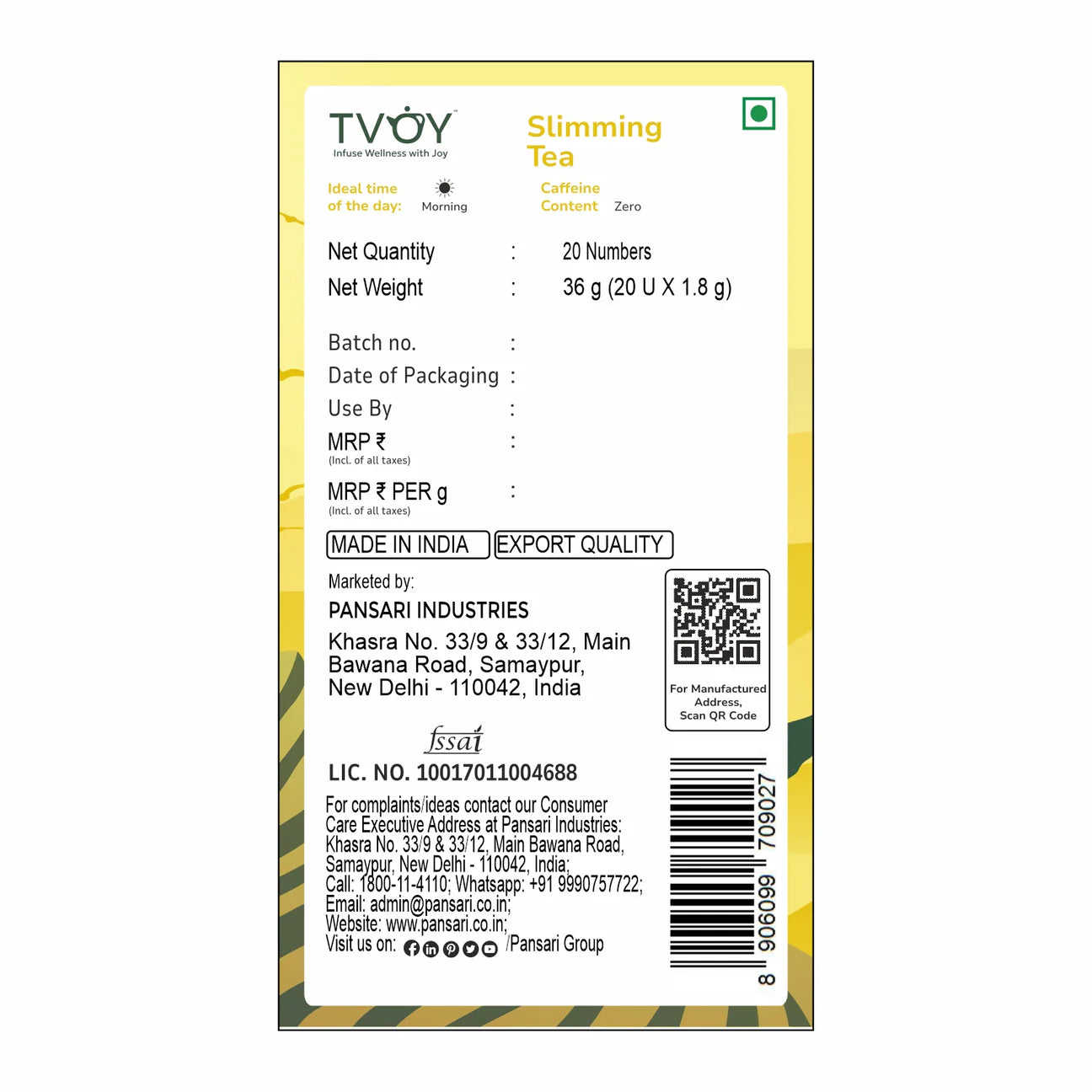 TVOY SLIMMING TEA (1.8G X 20)x12